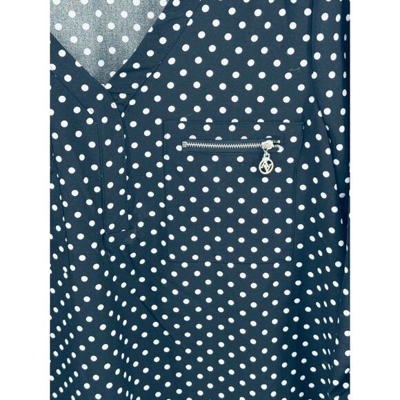 Adrienne Vittadini Polka Dot Blouse L Black & White Zip Accents - Picture 11 of 13